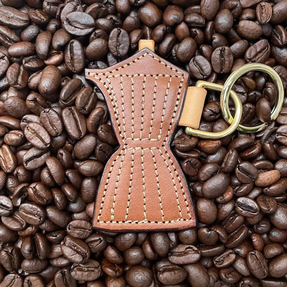 Moka Coffee Maker Leather Keychain
