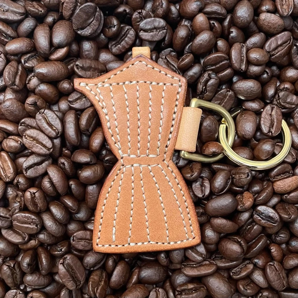 Moka Coffee Maker Leather Keychain