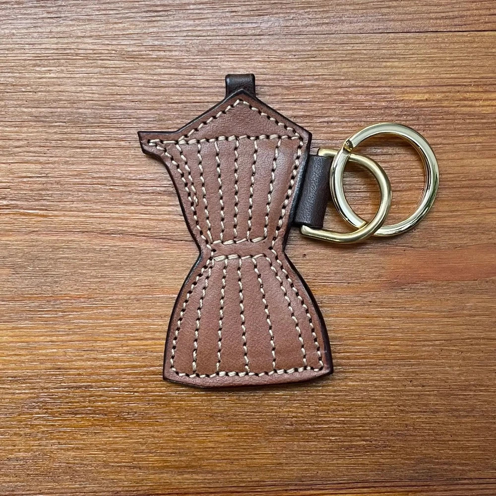 Moka Coffee Maker Leather Keychain