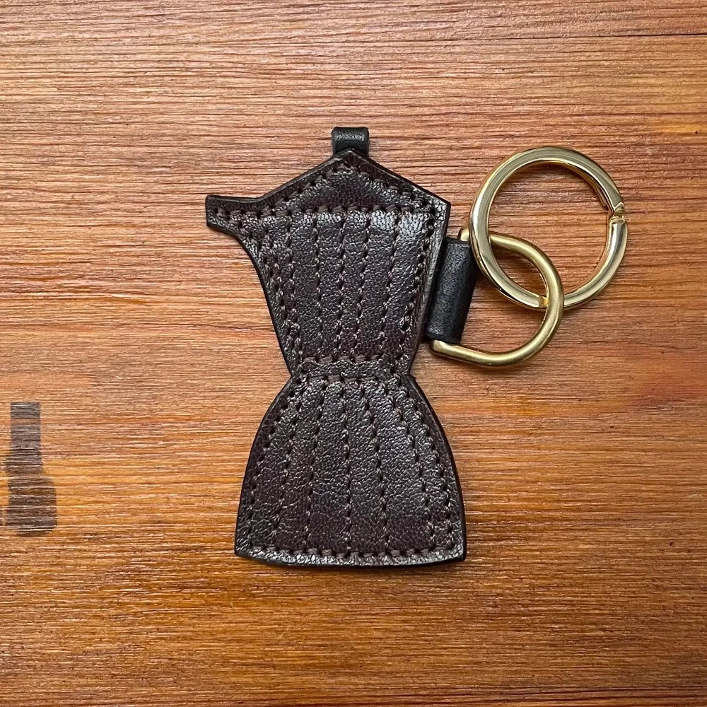 Moka Coffee Maker Leather Keychain