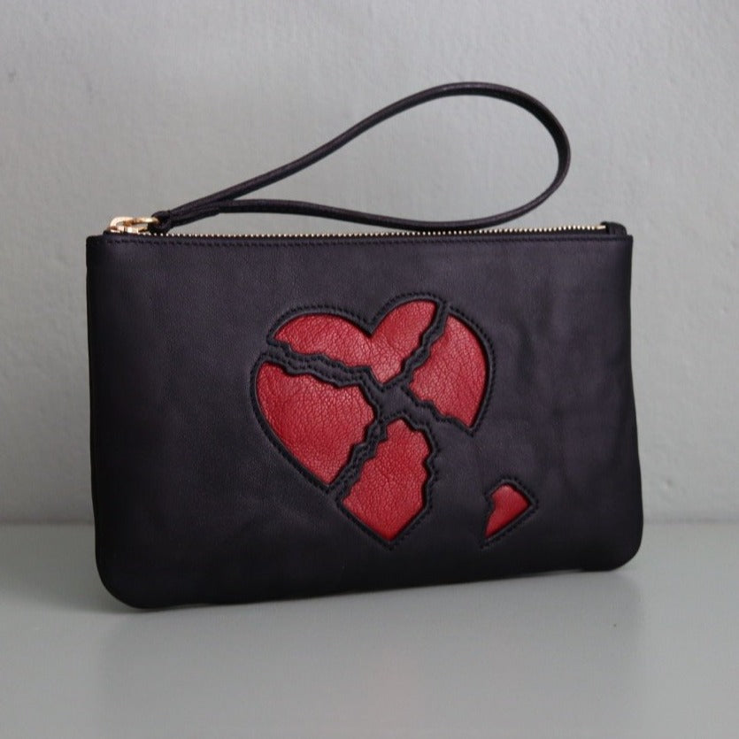 Black and red wristlet pochette